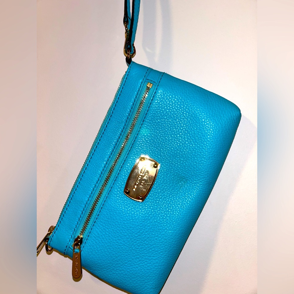 Brand new leather Caribbean blue Michael Kors wristlet